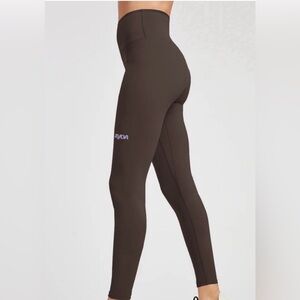 AYDA Brown Mocha Chocolate Leggings Small S Core Logo Yoga Active High Rise